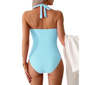 Costum de baie întreg pentru femei adulte — fără bretele, spate decupat, flexibilitate ridicată. Material: nylon 80%, 260 g; căptușeală poliester cu 20% spandex; potrivit pentru înot.