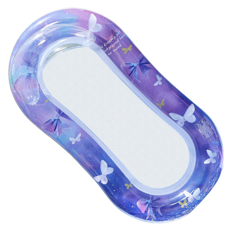 Plută gonflabilă pentru piscină din PVC, pat plutitor pliabil cu dungi, hamac de apă, șezlong individual