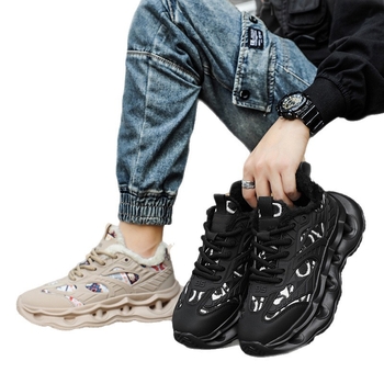 Adidași bărbați chunky - talpă joasă, PU+Mesh partea superioară cu dungi, șireturi, respirabili, amortizare, pantofi casual pentru exterior