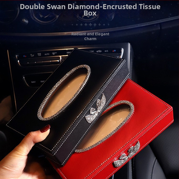 Košík na vreckovky do auta z kože, dizajn labute s diamantmi, vnútorný doplnok do auta, značka Janina, 3 roky životnosti