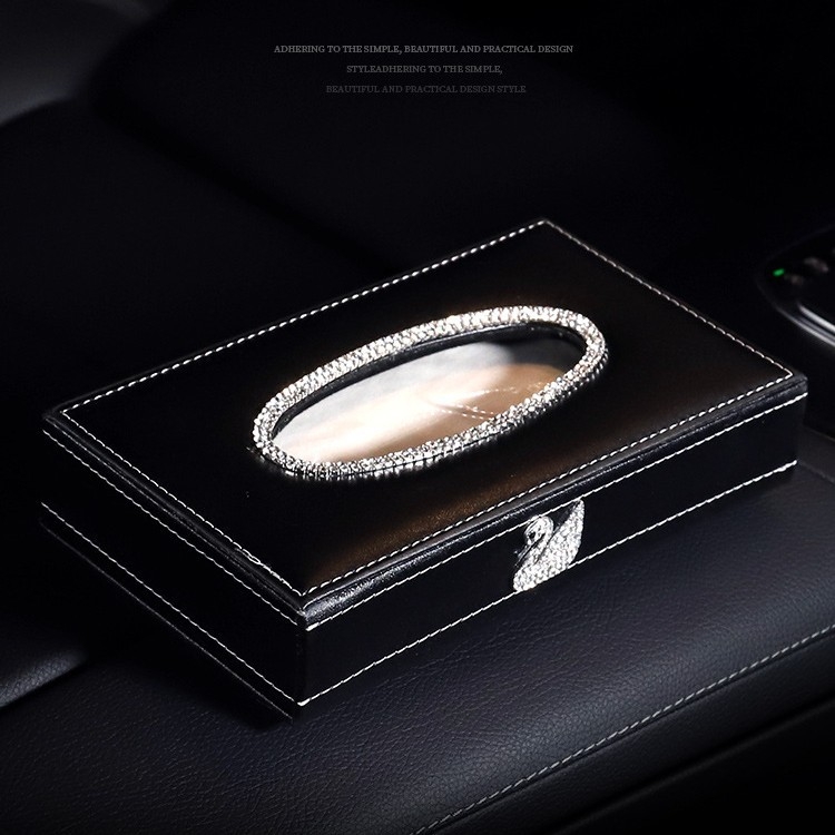 Δερμάτινο κουτί χαρτοπετσέτων αυτοκινήτου με διαμαντένιο κύκνο, τύπος καθίσματος-υποβραχιόνιο εσωτερικού αυτοκινήτου, μάρκα Janina, διάρκεια ζωής 3 χρόνια