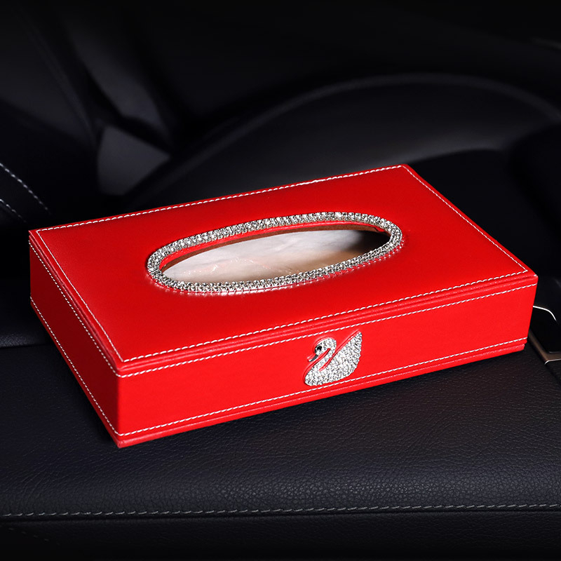 Δερμάτινο κουτί χαρτοπετσέτων αυτοκινήτου με διαμαντένιο κύκνο, τύπος καθίσματος-υποβραχιόνιο εσωτερικού αυτοκινήτου, μάρκα Janina, διάρκεια ζωής 3 χρόνια