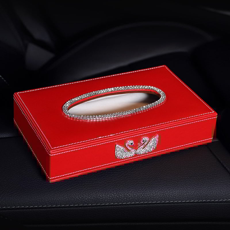 Δερμάτινο κουτί χαρτοπετσέτων αυτοκινήτου με διαμαντένιο κύκνο, τύπος καθίσματος-υποβραχιόνιο εσωτερικού αυτοκινήτου, μάρκα Janina, διάρκεια ζωής 3 χρόνια