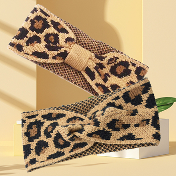 Плетена лента за глава с леопардов принт, нехлъзгаща се панделка, за измиване на лице и премахване на грим