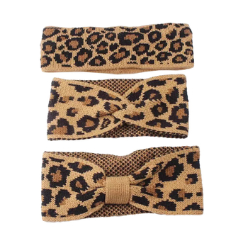 Плетена лента за глава с леопардов принт, нехлъзгаща се панделка, за измиване на лице и премахване на грим