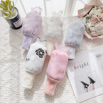 Női két-in-1 hímzett csipkés ujjvégek kesztyű – peónia minta, poliészter, jacquard, melegen tart, téli–tavaszi–őszi használatra