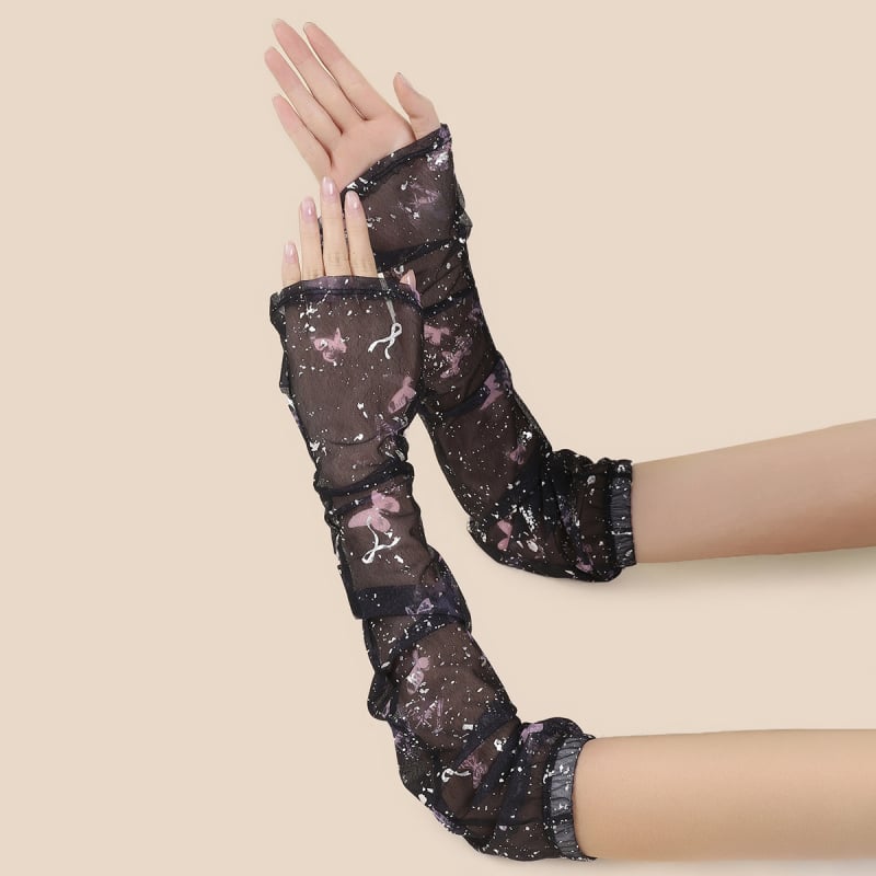 Dugi rukavi za sunce s leptirovim uzorkom od ice-silk materijala, produženi dekorativni rukavi za odmor i putovanja