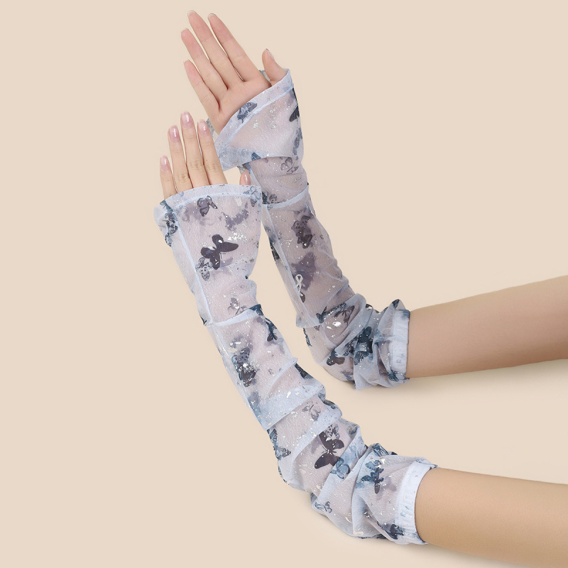 Dugi rukavi za sunce s leptirovim uzorkom od ice-silk materijala, produženi dekorativni rukavi za odmor i putovanja