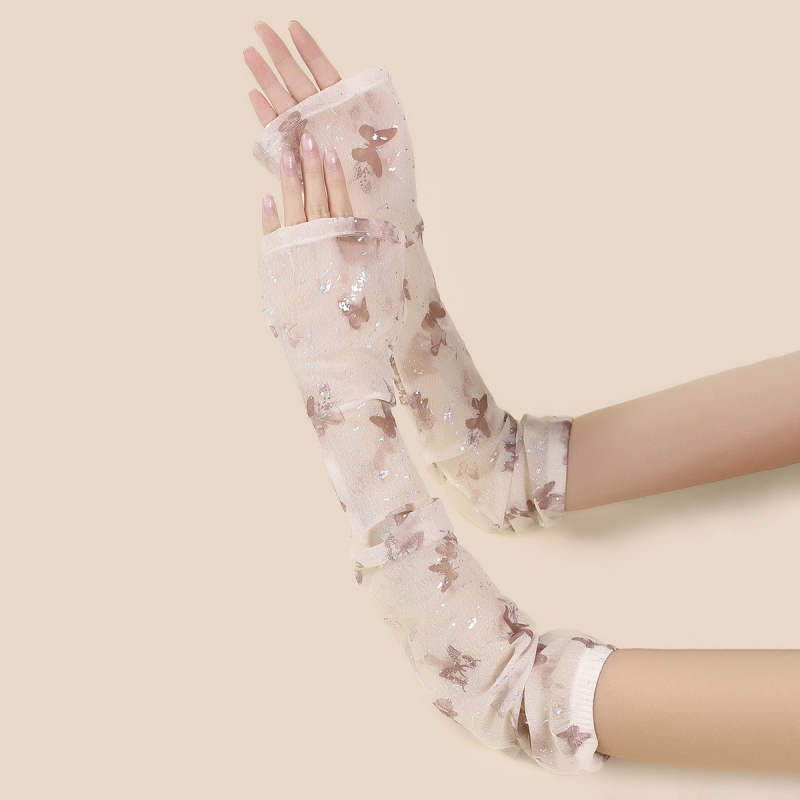 Dugi rukavi za sunce s leptirovim uzorkom od ice-silk materijala, produženi dekorativni rukavi za odmor i putovanja