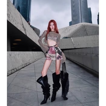 Γυναικεία μόδα μποτάκια με μυτερό δάχτυλο, υψηλό ύψος γάμπας, PU επάνω μέρος, λεπτό τακούνι 6–8 εκ