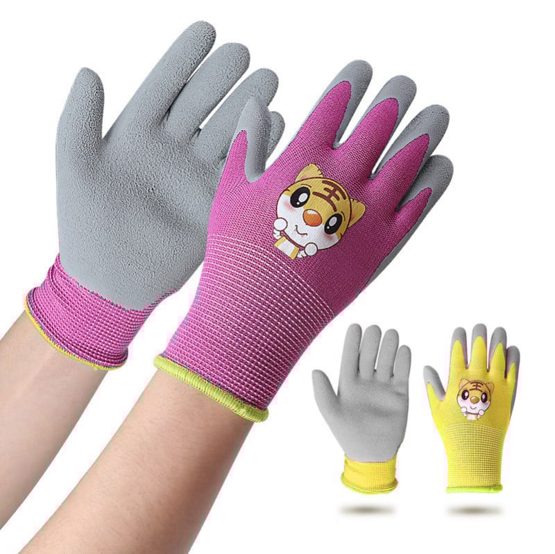 Gyerekek kertészeti kesztyűje, rajzfilmszerű mintával, csúszásmentes védelmével, egész éves használatra