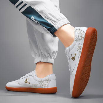 Unisex παπούτσια πολεμικών τεχνών Tai Chi: δερμάτινο επάνω μέρος, μπροστινό κορδόνι, αντιολισθητική σόλα, χαμηλό προφίλ