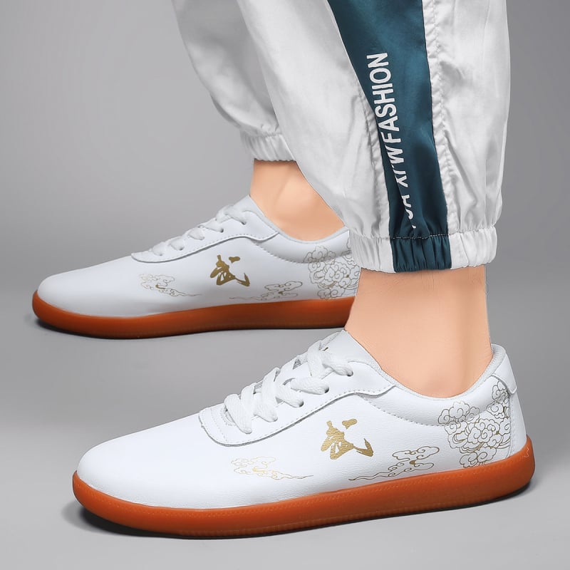 Unisex παπούτσια πολεμικών τεχνών Tai Chi: δερμάτινο επάνω μέρος, μπροστινό κορδόνι, αντιολισθητική σόλα, χαμηλό προφίλ