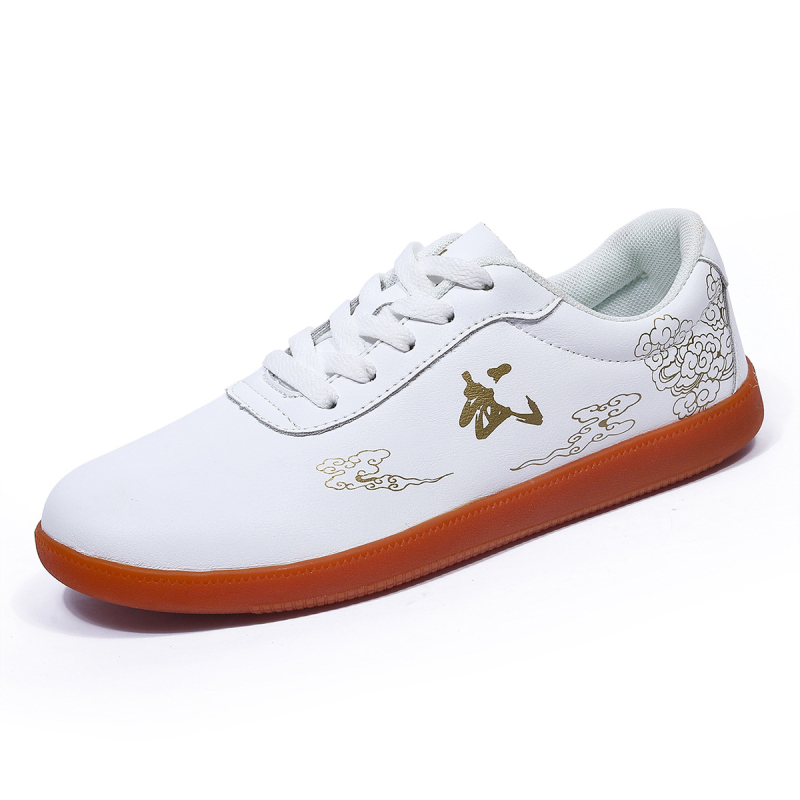 Unisex παπούτσια πολεμικών τεχνών Tai Chi: δερμάτινο επάνω μέρος, μπροστινό κορδόνι, αντιολισθητική σόλα, χαμηλό προφίλ