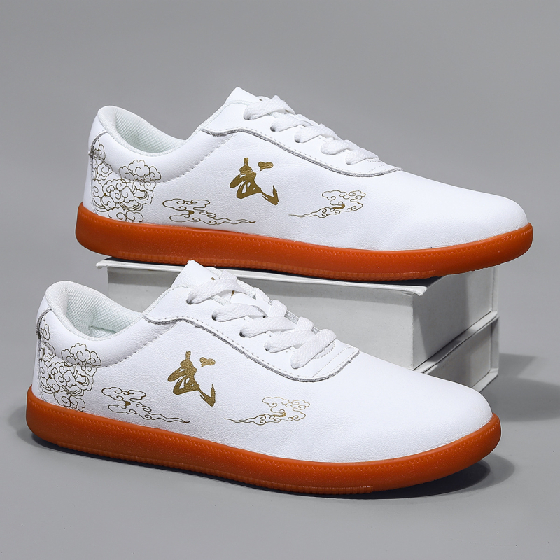 Unisex παπούτσια πολεμικών τεχνών Tai Chi: δερμάτινο επάνω μέρος, μπροστινό κορδόνι, αντιολισθητική σόλα, χαμηλό προφίλ