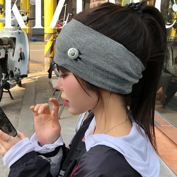 Лента за глава за спорт и йога, стил японски и корейски, памук, сърцевидна форма, плетена с копчета, персонализация налична