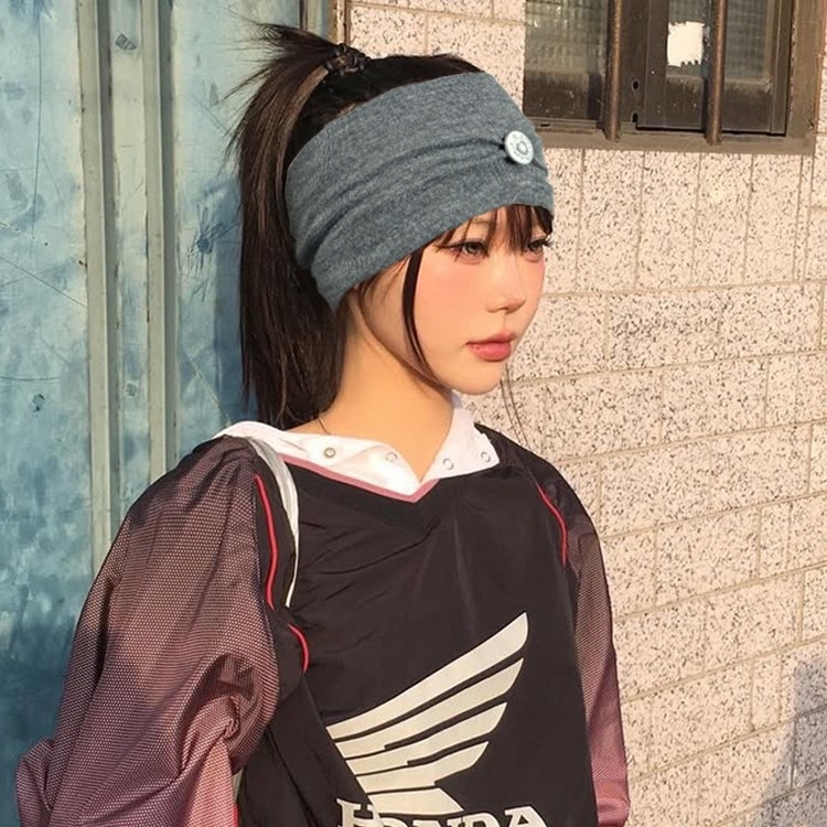 Лента за глава за спорт и йога, стил японски и корейски, памук, сърцевидна форма, плетена с копчета, персонализация налична