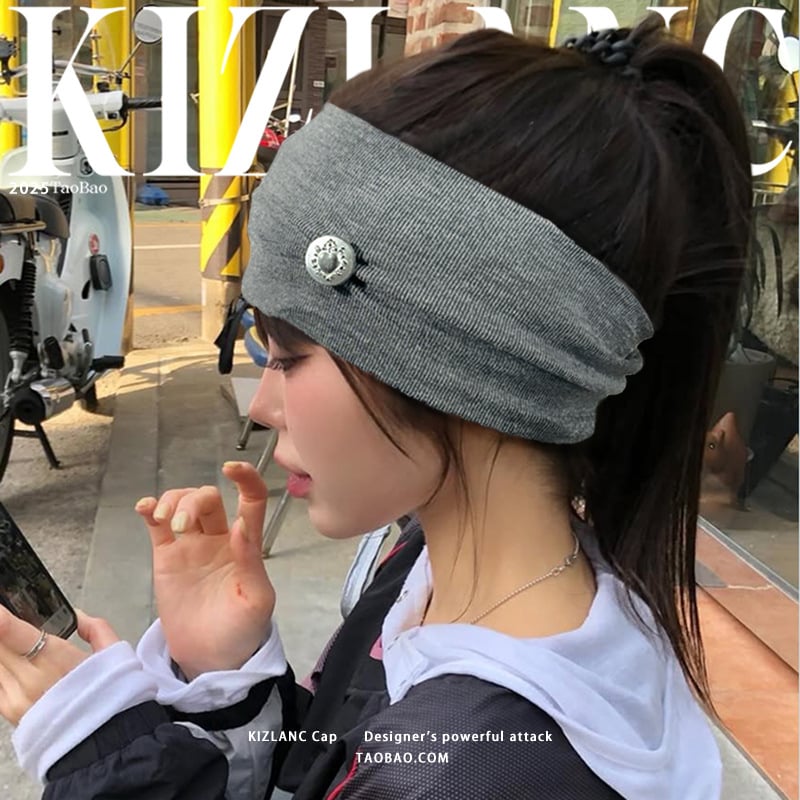 Лента за глава за спорт и йога, стил японски и корейски, памук, сърцевидна форма, плетена с копчета, персонализация налична