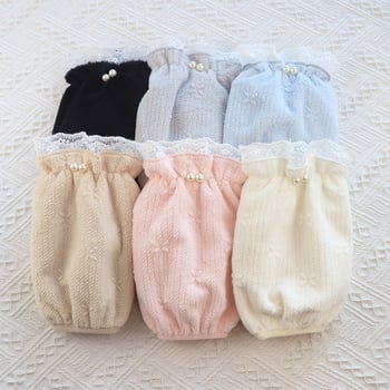 Μανσέτες χεριών με δαντελένιες πέρλες, κορεατικό στυλ, αντιρύπανσης προστατευτικές μανσέτες, μήκος 20 εκ, πολυεστέρας, φλοράλ μοτίβο