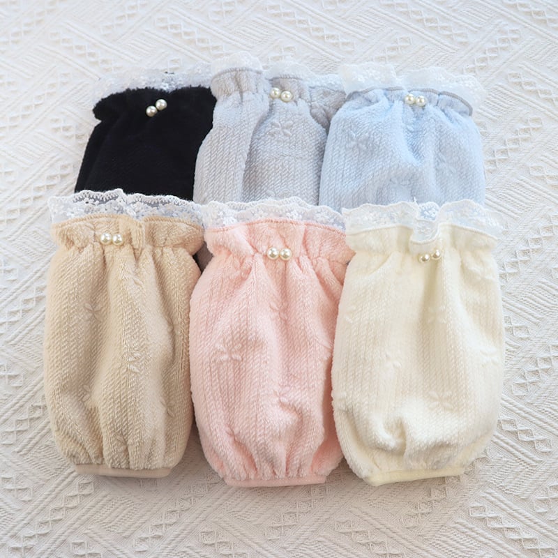 Μανσέτες χεριών με δαντελένιες πέρλες, κορεατικό στυλ, αντιρύπανσης προστατευτικές μανσέτες, μήκος 20 εκ, πολυεστέρας, φλοράλ μοτίβο