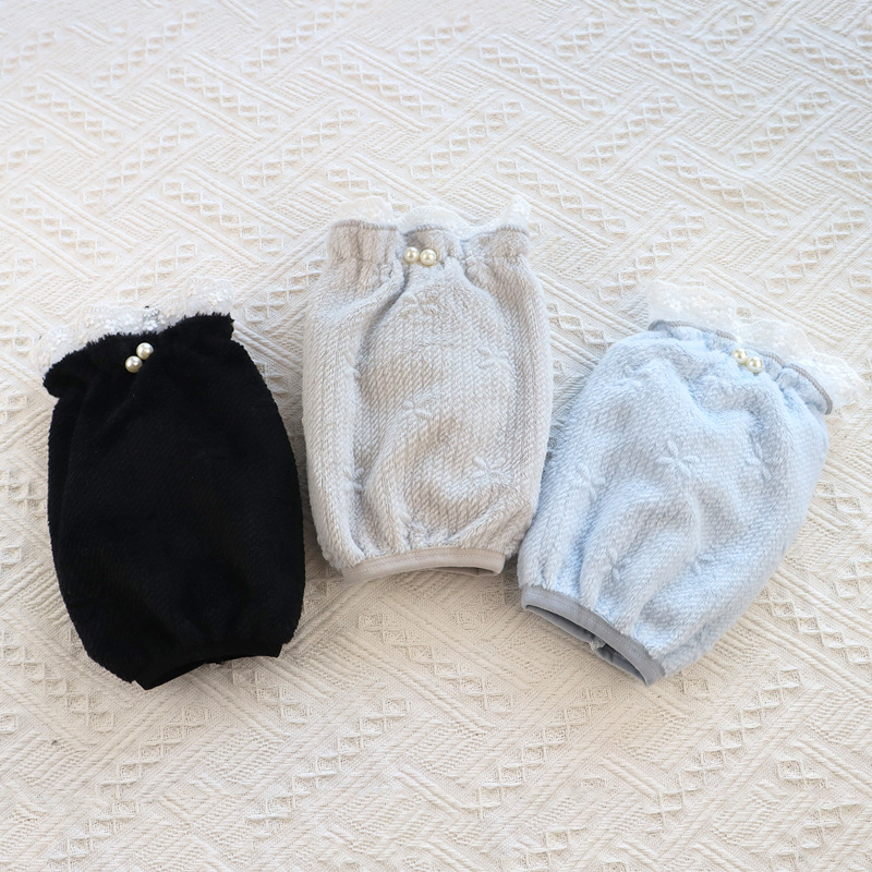 Μανσέτες χεριών με δαντελένιες πέρλες, κορεατικό στυλ, αντιρύπανσης προστατευτικές μανσέτες, μήκος 20 εκ, πολυεστέρας, φλοράλ μοτίβο