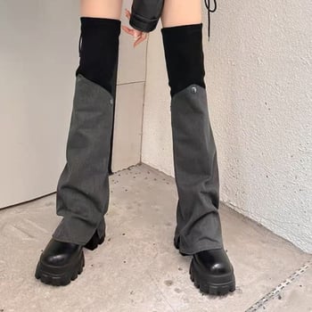 Ghete peste genunchi, stil coreean, vârf rotund, toc plat, închidere Slip-On (Exterior: piele sintetică; Talpă: cauciuc; Vârf: rotund; Toc: plat; Închidere: Slip-On)