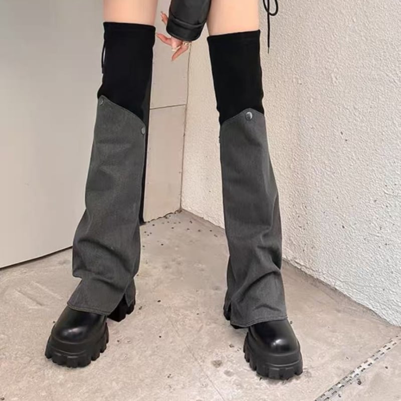 Ghete peste genunchi, stil coreean, vârf rotund, toc plat, închidere Slip-On (Exterior: piele sintetică; Talpă: cauciuc; Vârf: rotund; Toc: plat; Închidere: Slip-On)