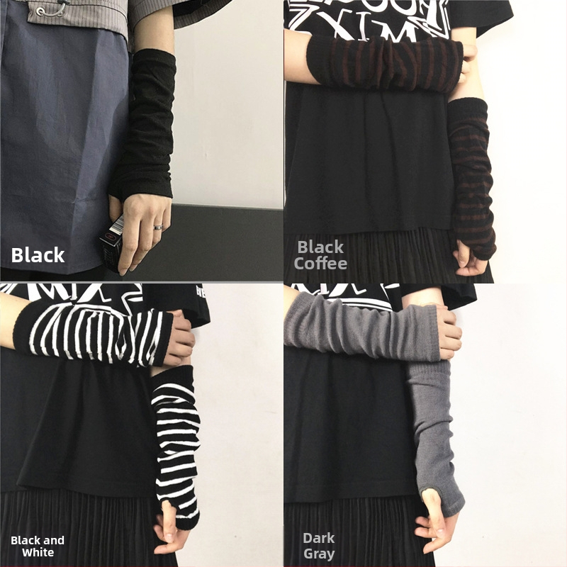 Rukáv na predlaktie s otvormi na prsty – akryl, pruhovaný vzor, pletené, ochrana pred slnkom, kórejský štýl, vonkajšie športy, unisex