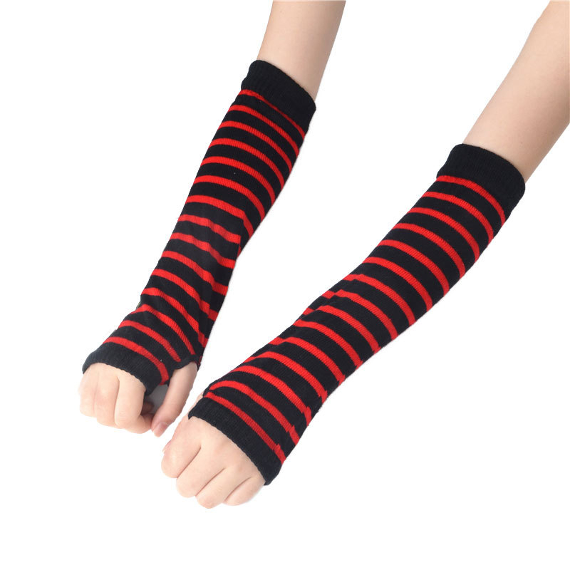 Podlaktni rukav s otvorima za prste – akril, prugasti uzorak, pleteni, zaštita od sunca, korejski stil, za vanjske sportove, unisex