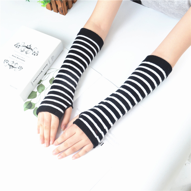 Podlaktni rukav s otvorima za prste – akril, prugasti uzorak, pleteni, zaštita od sunca, korejski stil, za vanjske sportove, unisex