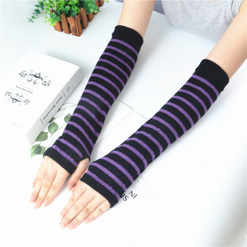 Podlaktni rukav s otvorima za prste – akril, prugasti uzorak, pleteni, zaštita od sunca, korejski stil, za vanjske sportove, unisex