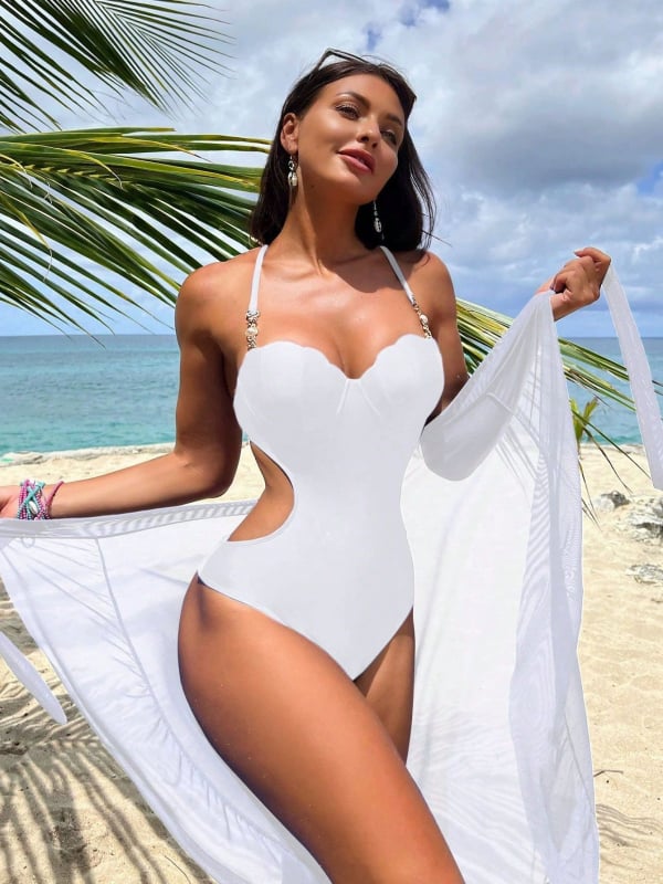 Costum de baie întreg pentru femei adulte, fără mâneci, din nailon 80/20, cu căptușeală din nailon conținând 20% spandex, cu pernă pentru sân, model solid sexy