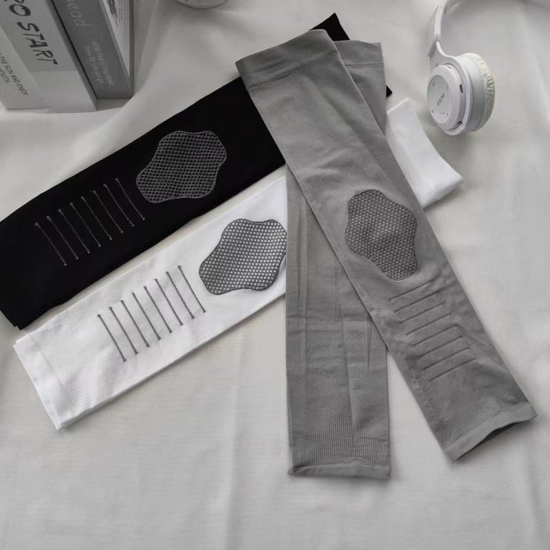 Nylonból készült karvédők csíkos mintával, férfiaknak, napsütés elleni védelem, kerékpározáshoz