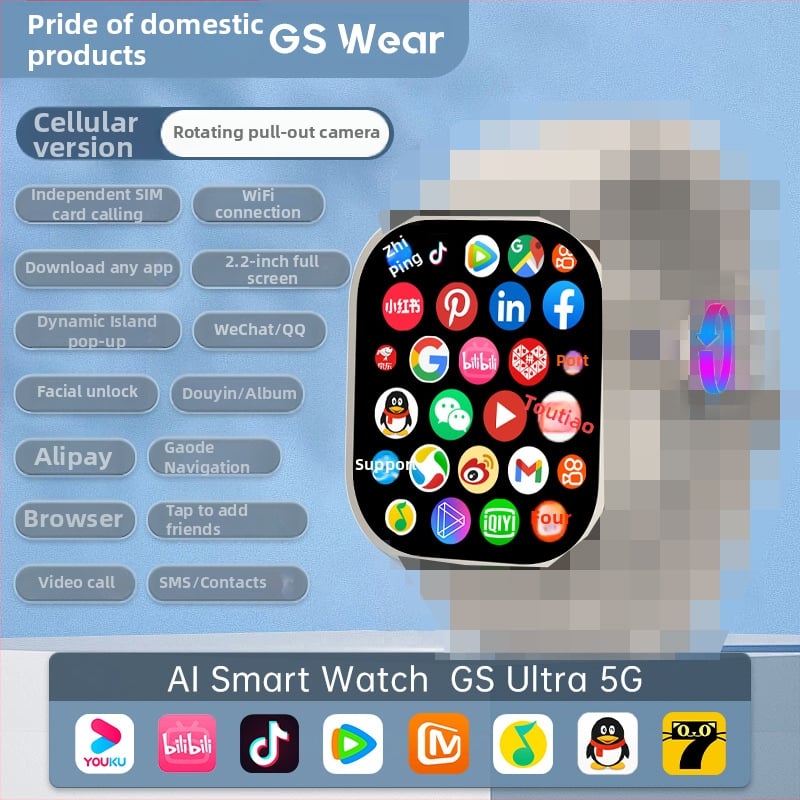 GS Ultra 5G Έξυπνο ρολόι με οθόνη αφής, περιστρεφόμενη κάμερα, κλήσεις Bluetooth, μεγάλη διάρκεια μπαταρίας
