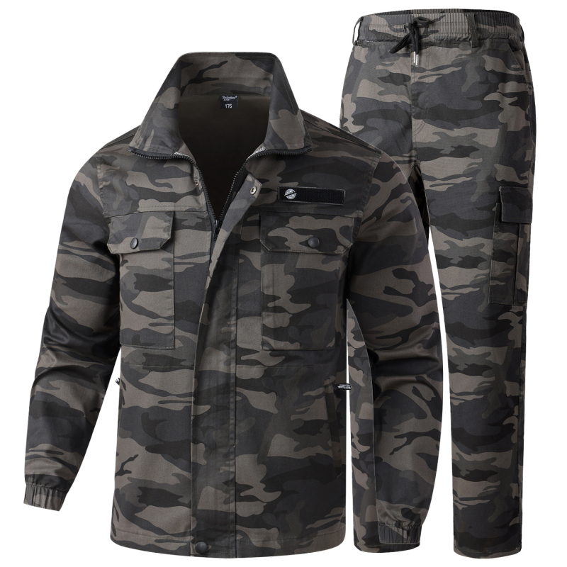 Мъжки комплект работно облекло, полиестер-памучен бленд (30% полиестер), подплата от полиестер, пролетно-есенно фабрично работно облекло, износоустойчив и устойчив на петна