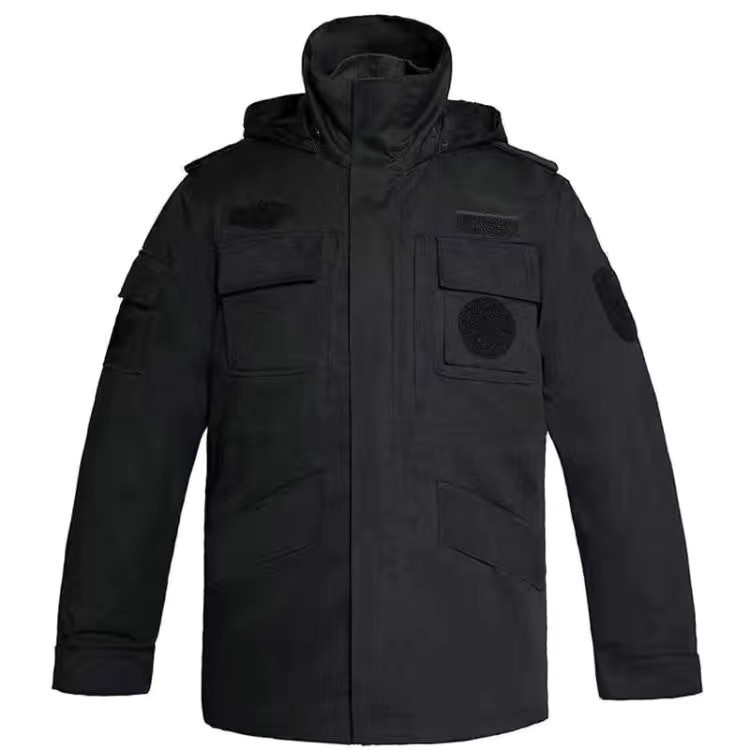 Палто за охранителна служба през зимата, дебело подплатено (Външна тъкан: полиестер; Подплата: топъл пълнител от памук; Категория: палто, мъжко облекло; Сезон: зима 2023)