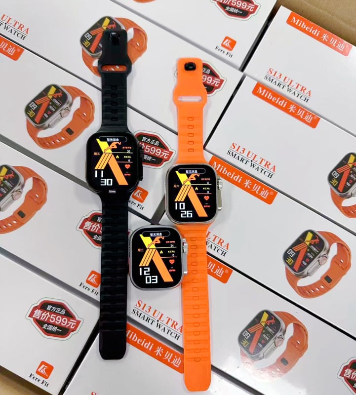 Смарт часовник S12/S13 Bluetooth — измерване на сърдечен ритъм, кръвно налягане и кислород в кръвта, AMOLED квадратен дисплей, безжично и магнитно зареждане