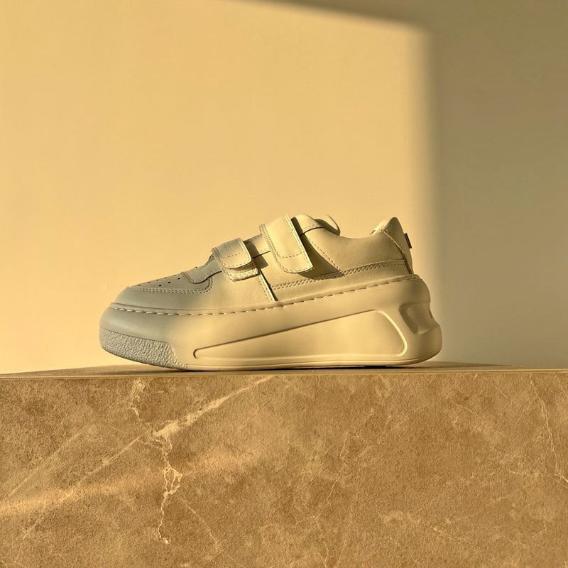 Γυναικεία δερμάτινα αθλητικά με παχιά σόλα από καουτσούκ, κλείσιμο Velcro και κορδόνια, αναπνευστικά, στρογγυλή μύτη