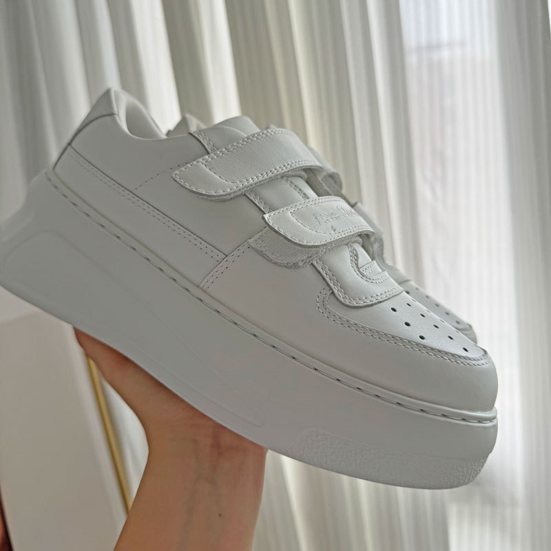 Γυναικεία δερμάτινα αθλητικά με παχιά σόλα από καουτσούκ, κλείσιμο Velcro και κορδόνια, αναπνευστικά, στρογγυλή μύτη