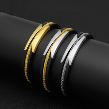 Férfi sport karkötő - szilikon és rozsdamentes acél, geometriai kialakítás, uniszex, Green makeup márka, sportos funkció