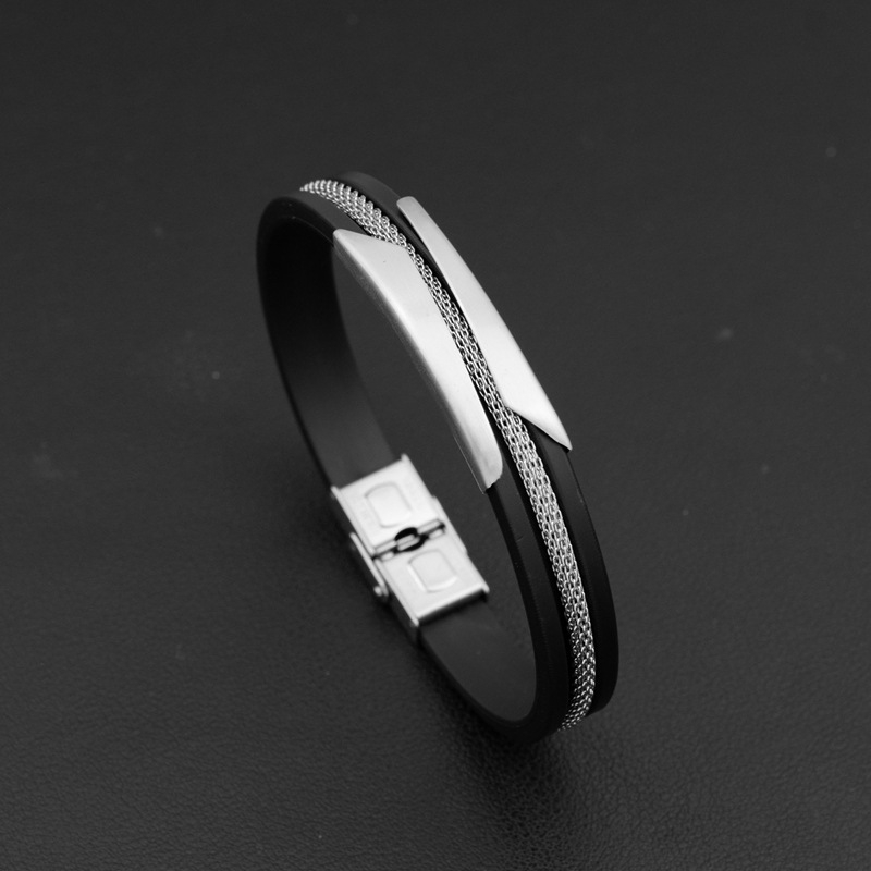 Férfi sport karkötő - szilikon és rozsdamentes acél, geometriai kialakítás, uniszex, Green makeup márka, sportos funkció