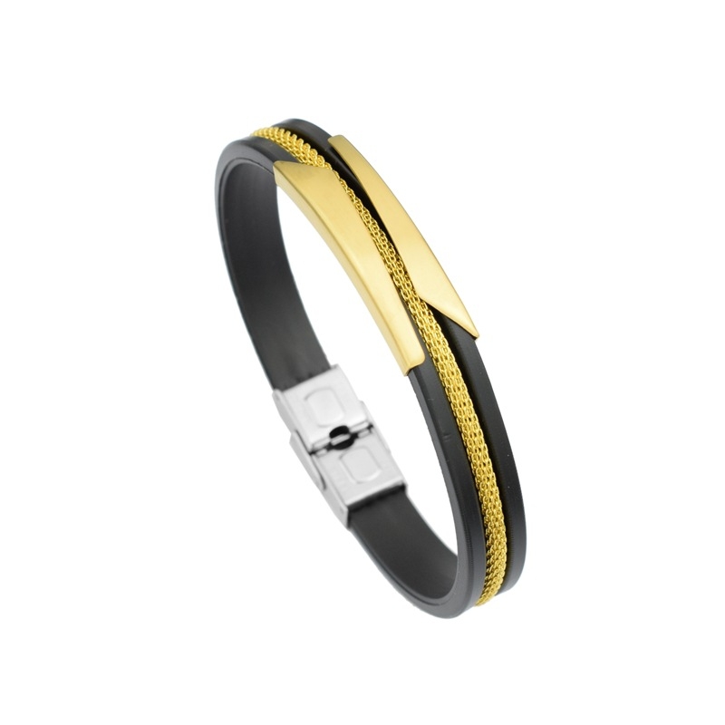 Férfi sport karkötő - szilikon és rozsdamentes acél, geometriai kialakítás, uniszex, Green makeup márka, sportos funkció