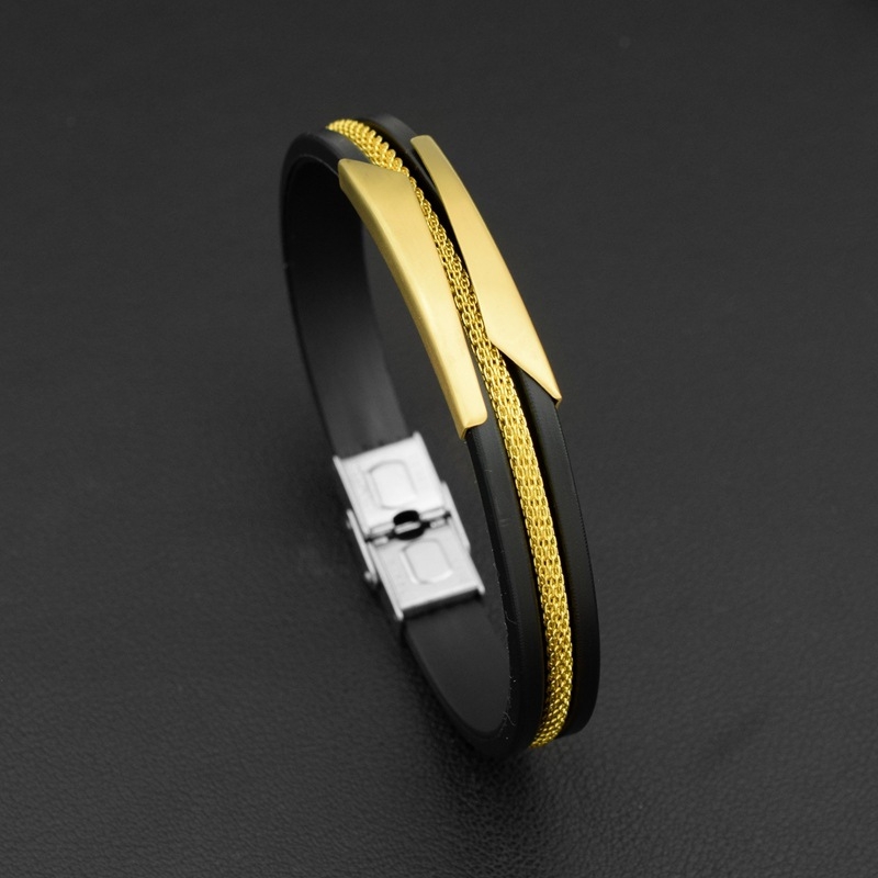 Férfi sport karkötő - szilikon és rozsdamentes acél, geometriai kialakítás, uniszex, Green makeup márka, sportos funkció