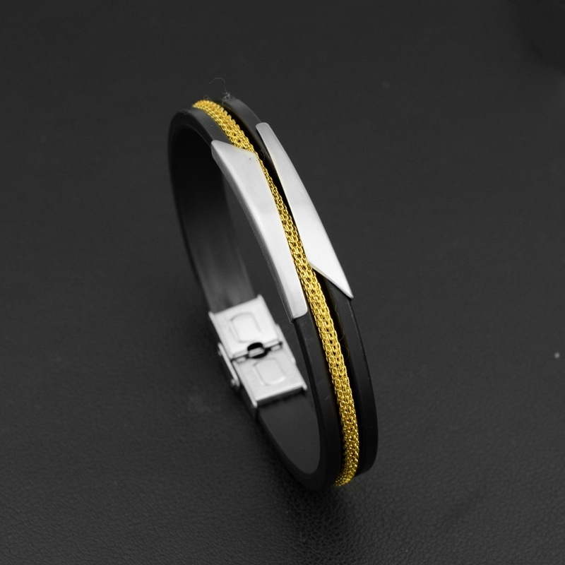 Férfi sport karkötő - szilikon és rozsdamentes acél, geometriai kialakítás, uniszex, Green makeup márka, sportos funkció