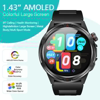 Έξυπνο ρολόι Tetra R4, AMOLED οθόνη, 44mm κυκλικό αλουμινένιο περίβλημα, αδιάβροχο για κολύμβηση, αυτονομία μπαταρίας κάτω από 7 ημέρες, παρακολούθηση καρδιακού ρυθμού και οξυγόνου στο αίμα