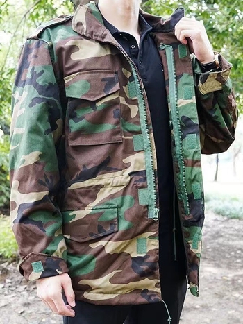 M65 kamuflált széldzseki fleece-béléssel pamutkeverékből – vízálló, hőszigetelt, szélálló, antisztatikus, uniszex