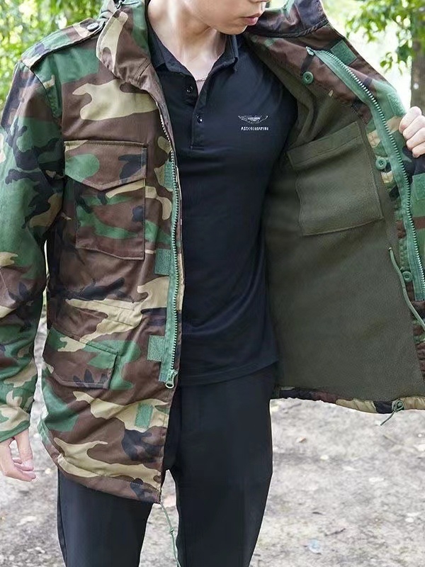 M65 kamuflált széldzseki fleece-béléssel pamutkeverékből – vízálló, hőszigetelt, szélálló, antisztatikus, uniszex