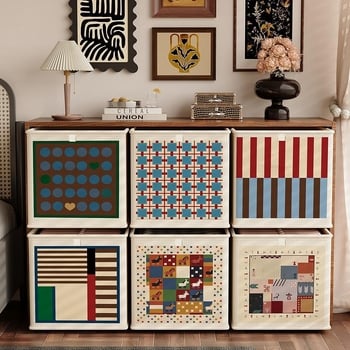 Сгъваема платнена кутия за съхранение, мультяшен принт, капацитет 10–20 л, преносима, без капак, за гардероб