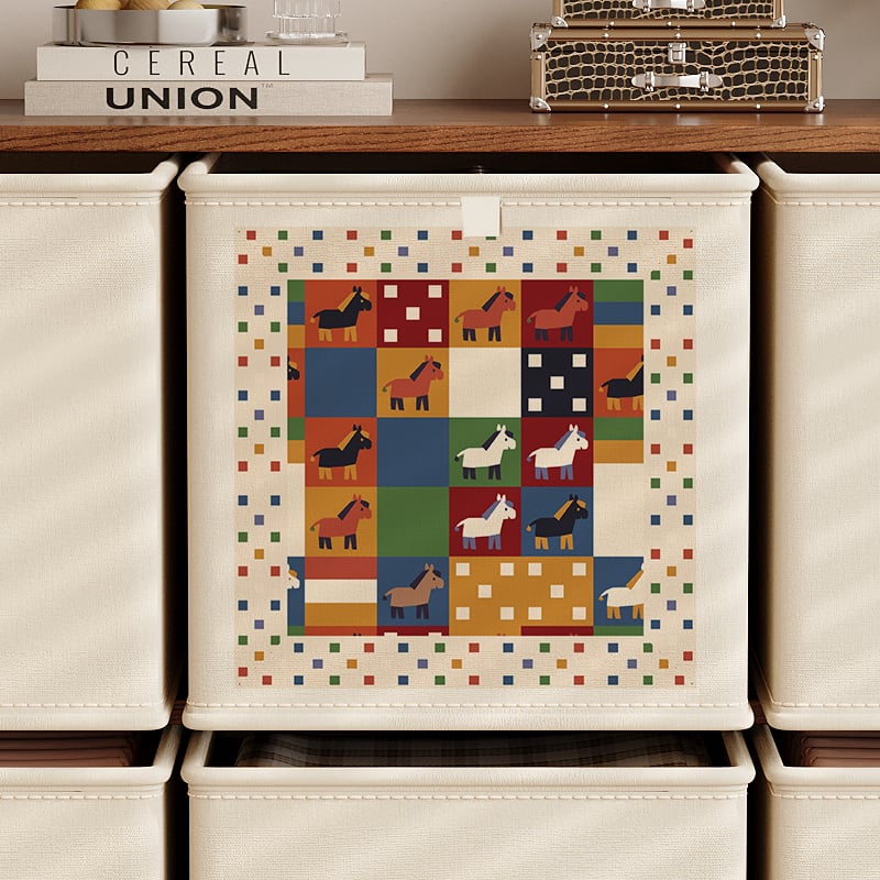 Сгъваема платнена кутия за съхранение, мультяшен принт, капацитет 10–20 л, преносима, без капак, за гардероб