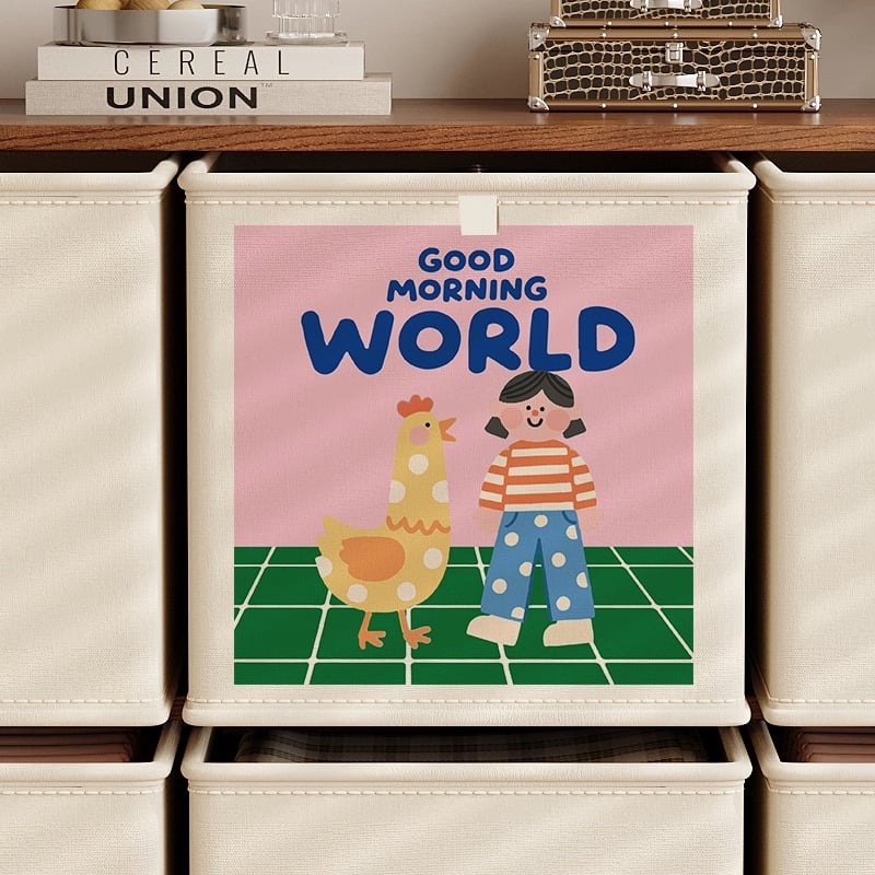 Сгъваема платнена кутия за съхранение, мультяшен принт, капацитет 10–20 л, преносима, без капак, за гардероб